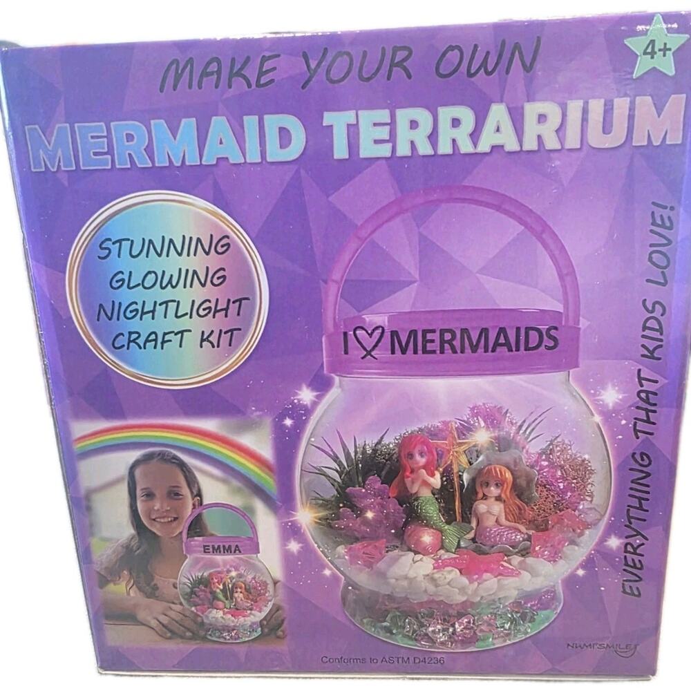 NUMI'SMILE Mermaid Terrarium Kit Light Up LED Nightlight Kids Craft NEW